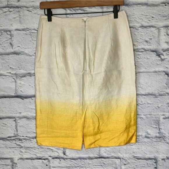 J. Crew women's ombre Yellow Beige linen colorful office pencil skirt Size 2 - Picture 2 of 7